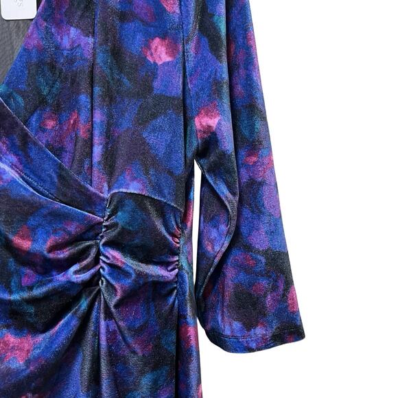 Soft Surroundings Hyannis Velvet Faux Wrap Floral Mini Dress Size L Blue Regency - Picture 5 of 7